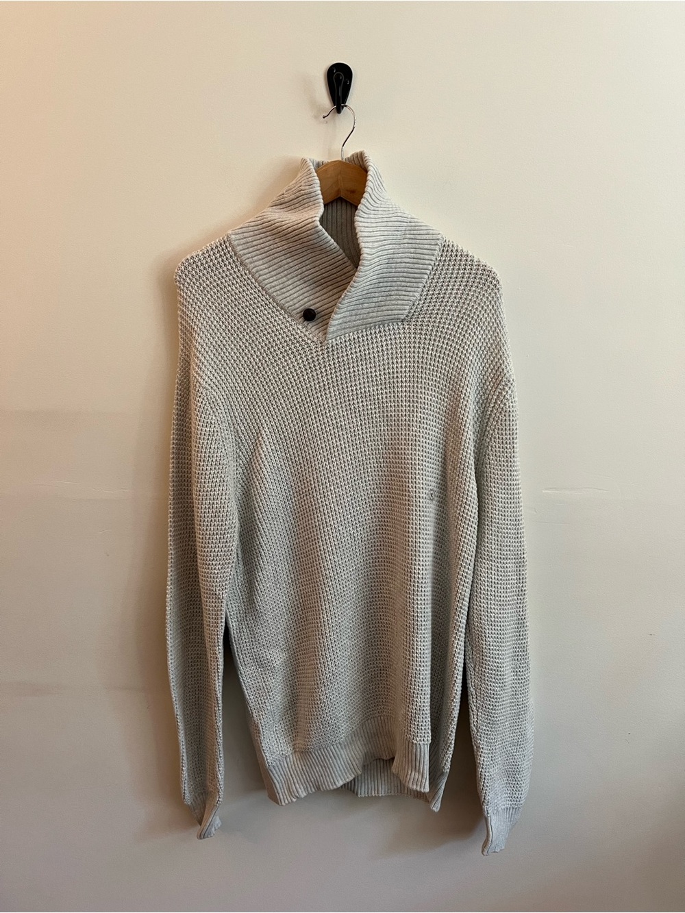 Chaps Mens L Shawl Collar Sweater Cream Cotton Elbow Patch NWT